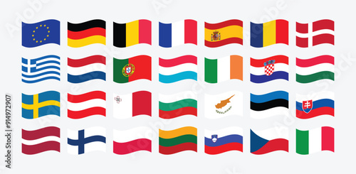 National Flag of All European Union countries. Set of European Union country Flag.
