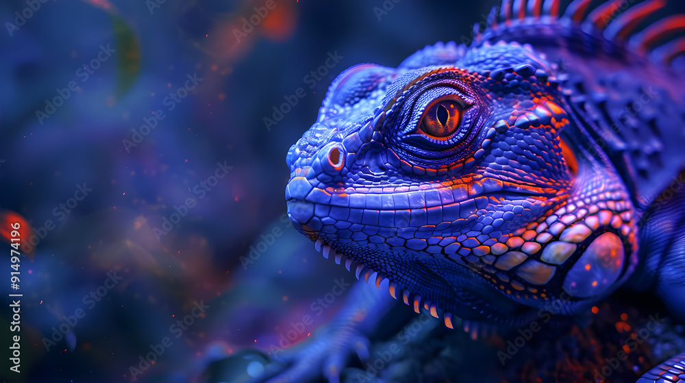 Blue Iguana Reptile Closeup Illustration