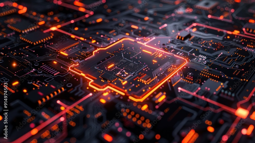 Circuit Board with Glowing Lines Circuit Board with Glowing Lines