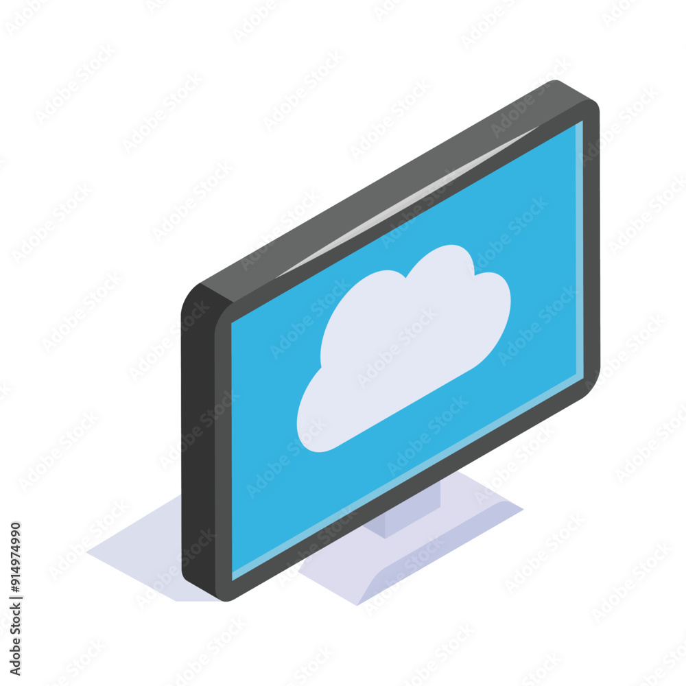 Monitor displaying a cloud, denoting cloud computing and online services isometric icon Monitor displaying a cloud, denoting cloud computing and online services isometric icon