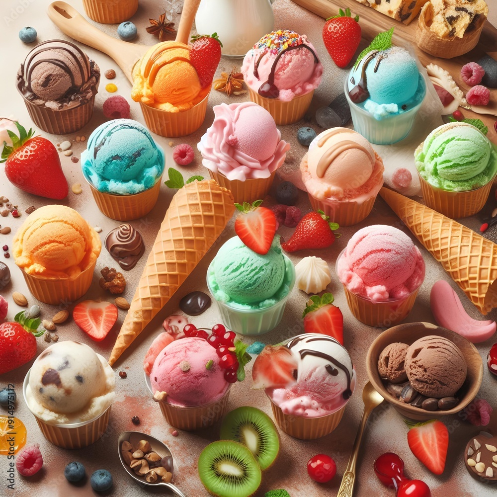 Various kinds of colorful ice cream. Various kinds of colorful ice cream.