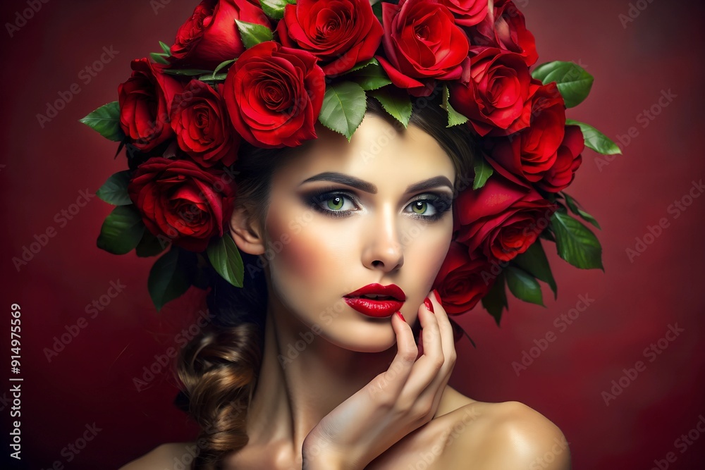Naklejka premium portrait of a woman with roses