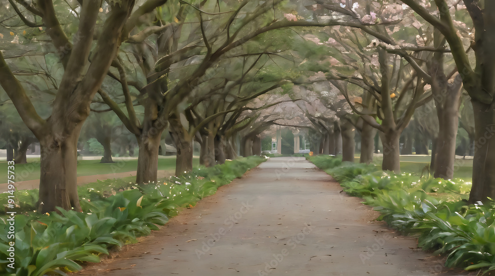 a path that has many trees on both sides of it a path that has many trees on both sides of it