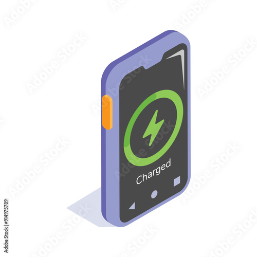 Mobile charging isometric icon design in editable style