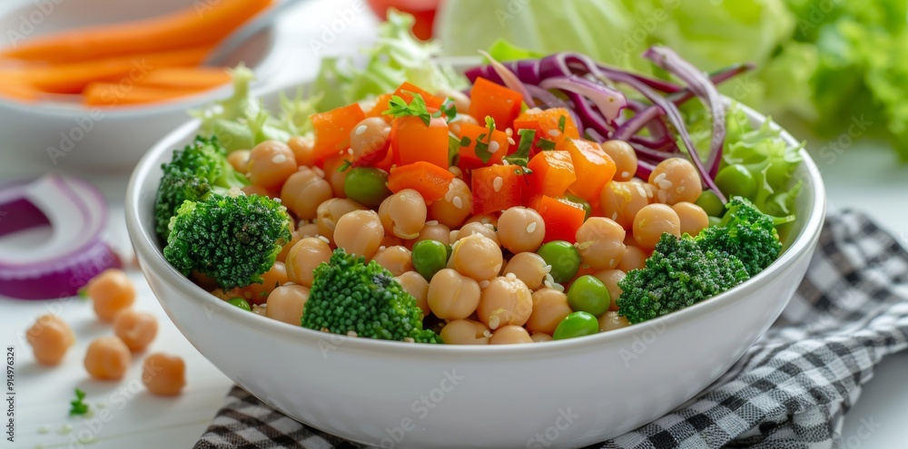 Savor a delicious chickpea bowl with mixed vegetables, promoting a fiber-rich diet and healthy living Savor a delicious chickpea bowl with mixed vegetables, promoting a fiber-rich diet and healthy living
