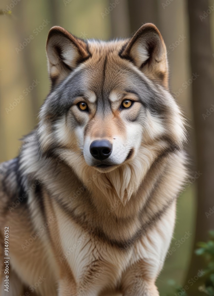 Fototapeta premium Grey Wolf (Canis lupus) Portrait, ai