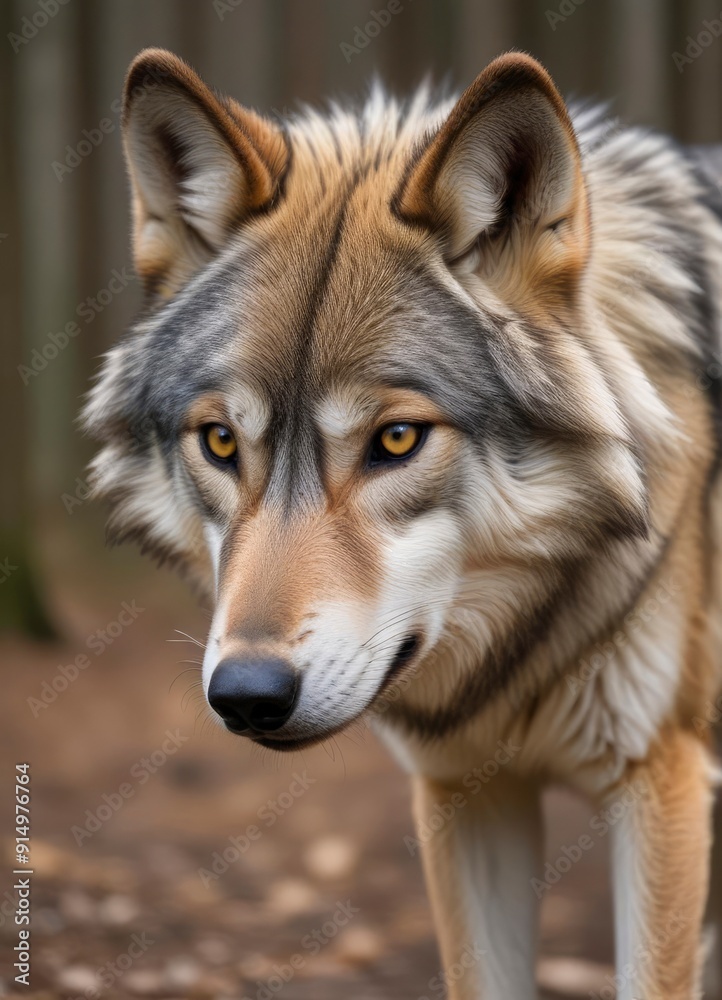 Fototapeta premium Grey Wolf (Canis lupus) Portrait, ai