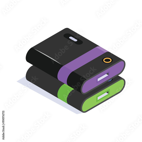 Isometric icon of a power bank, portable charging for electronic devices