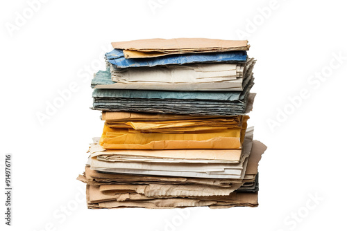 A Colorful Mountain Of Disorganized Paper Stacks Sitting On A Clean Surface on Transparent PNG Background.