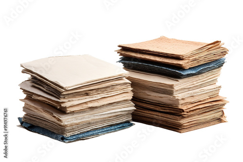 A Collection of Vintage Paper Stacks Displaying Intricate Textures and Various Shades in a Cozy Workspace Setting on Transparent PNG Background.