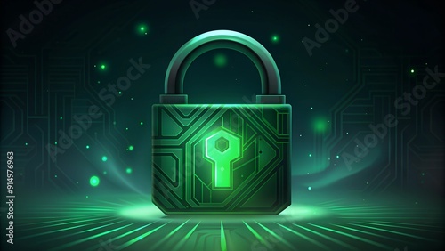 Wallpaper Mural Digital Security Padlock with Green Circuitry Cybersecurity Illustration Torontodigital.ca