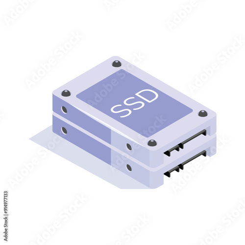 Isometric ssd icon, solid state drive storage, used for fast data access
