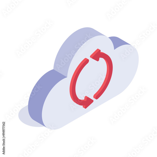 Cloud with arrows, cloud sync in modern isometric style
