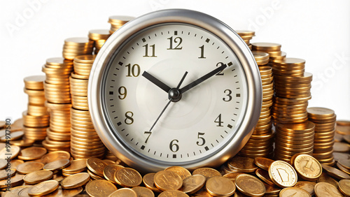 A clock where the numbers are replaced with coins, suggesting that time is money and the importance of saving sooner rather than later. The clock's hands could be pointing towards a specific time.