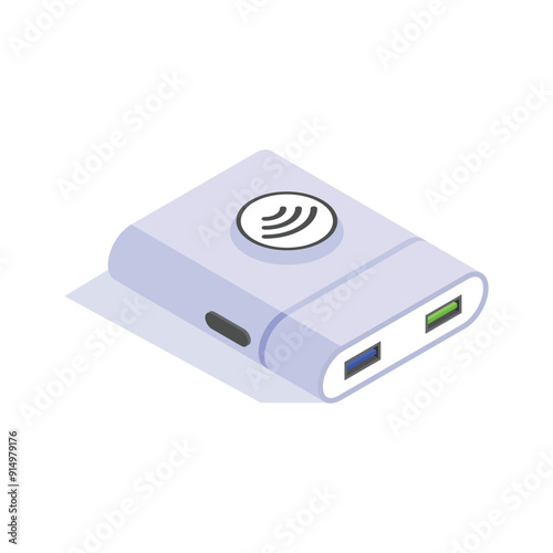 Electronic power bank, wireless charger, wireless power bank isometric icon