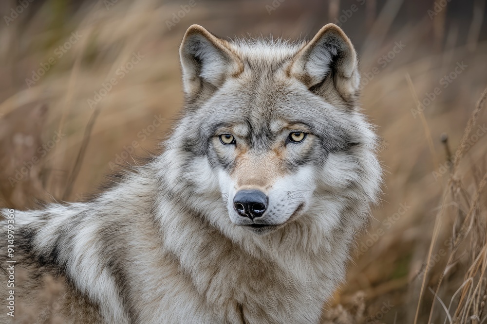 A grey wolf Canis lupus , ai A grey wolf Canis lupus , ai