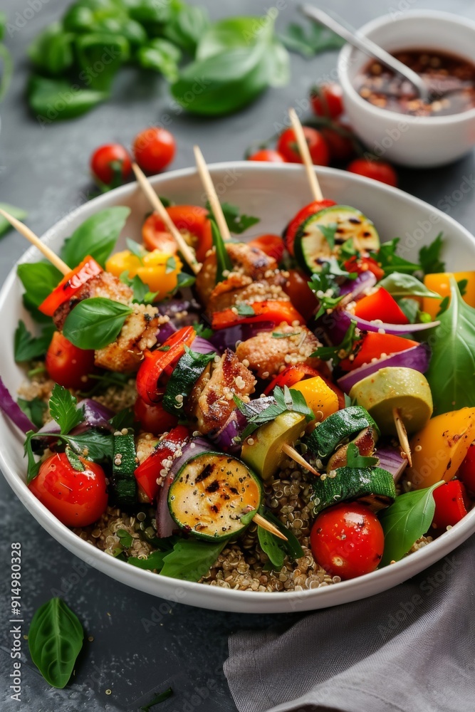 Savor delicious quinoa skewers with mixed vegetables, a heart-healthy meal designed for conscious eaters