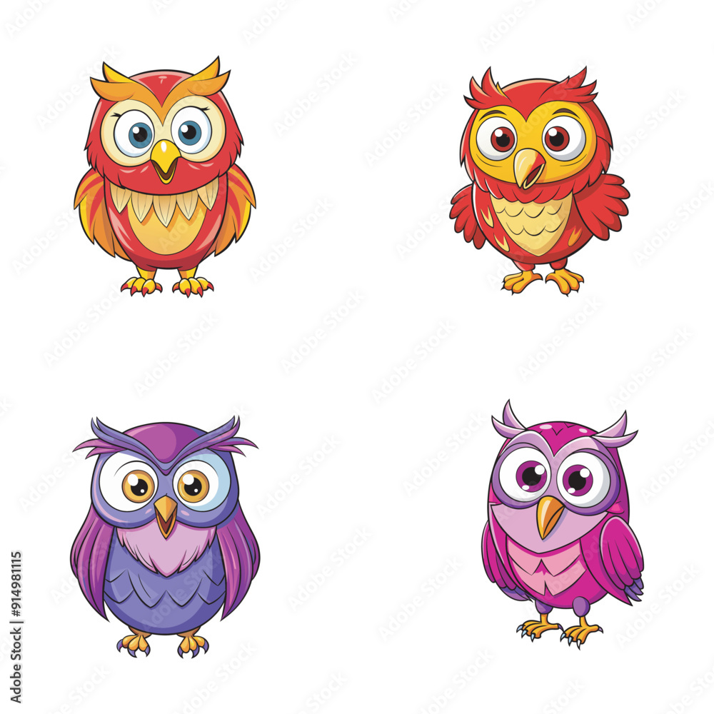 set of owls isolated set of owls isolated