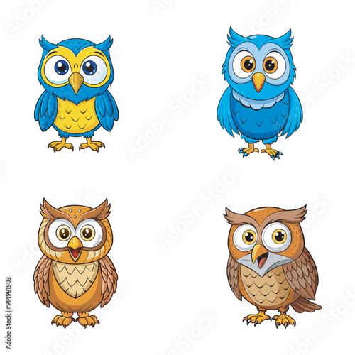 set of owls on a branch photo