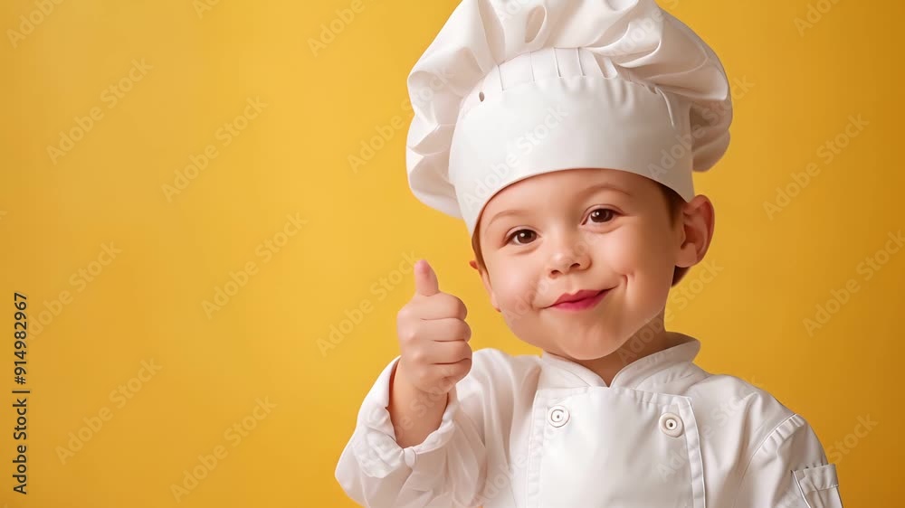 Portrait a Cute little professional Cute little chef with ladle showing thumb-up on color background Portrait a Cute little professional Cute little chef with ladle showing thumb-up on color background