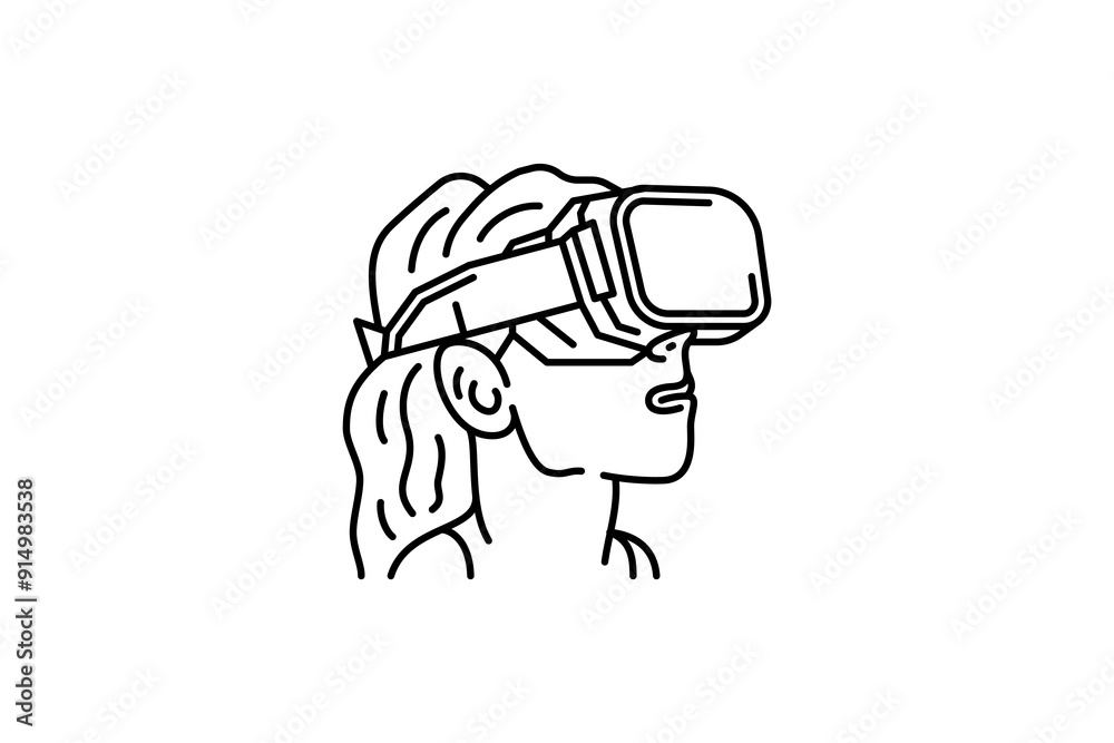girl with virtual reality icon design template isolated on white background. line style. drawn line art doodle girl in a helmet virtual reality glasses, controllers VR , play virtual games girl with virtual reality icon design template isolated on white background. line style. drawn line art doodle girl in a helmet virtual reality glasses, controllers VR , play virtual games