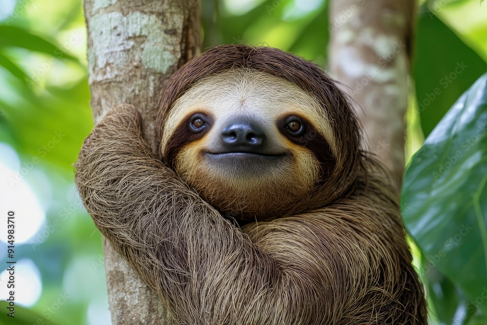 Funny sloth hanging on tree branch, cute face look, perfect portrait of wild animal in the Rainforest of Costa Rica scratching the belly, Bradypus variegatus, brown-throated three-toed sloth, ai Funny sloth hanging on tree branch, cute face look, perfect portrait of wild animal in the Rainforest of Costa Rica scratching the belly, Bradypus variegatus, brown-throated three-toed sloth, ai