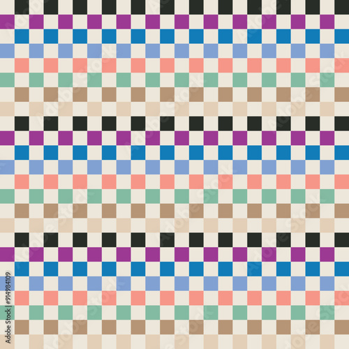 Abstract geometric square pattern with a colorful mosaic of pink, blue, and green tones, perfect for versatile backgrounds, modern designs, and playful decor. Ideal for tech and art projects