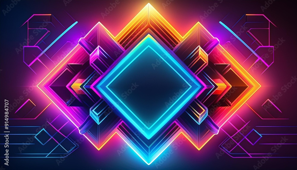 Vibrant geometric neon shapes with glowing edges creating a dynamic and modern digital background design Vibrant geometric neon shapes with glowing edges creating a dynamic and modern digital background design