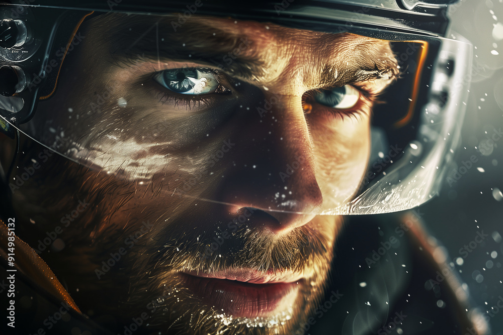 Portrait of hockey player close up. Generative AI Portrait of hockey player close up. Generative AI