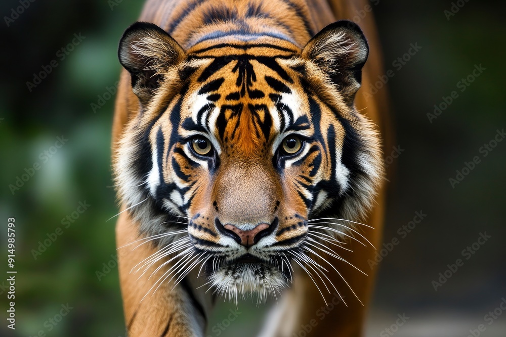Obraz premium Proud Sumatran Tiger prowling towards the camera , ai