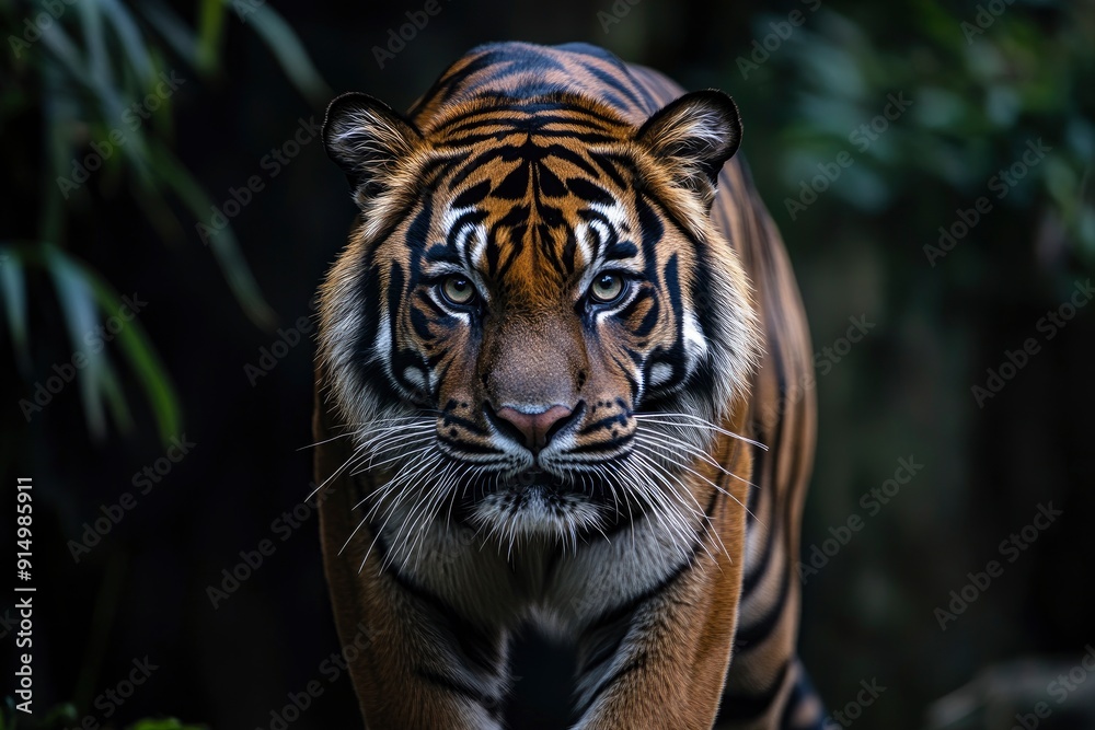 Fototapeta premium Proud Sumatran Tiger prowling towards the camera , ai
