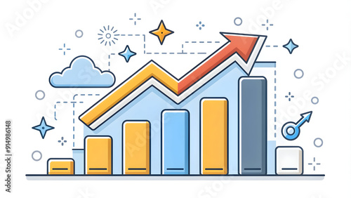 3D flat successful icon with space for text and graphics. Ideal for business plans and management frameworks. Doodle line cartoon style.