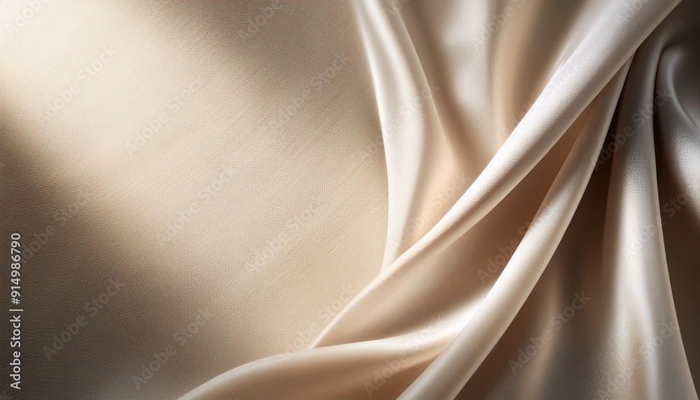 Obraz premium Soft beige satin fabric draped elegantly with natural light enhancing the texture and subtle sheen of the material