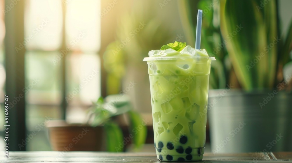 Refreshing Green Smoothie with Basil and Kiwi Seeds. Tropical Green Tea Instant Boba Kit Refreshing Green Smoothie with Basil and Kiwi Seeds. Tropical Green Tea Instant Boba Kit