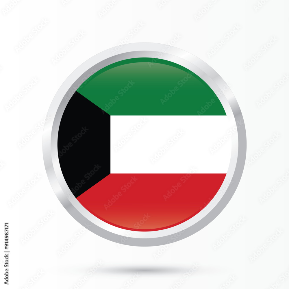 kuwait flag round shiny glossy framed. national flag of kuwait in circle round 3d isolated on white background vector illustration. kuwait flag round shiny glossy framed. national flag of kuwait in circle round 3d isolated on white background vector illustration.