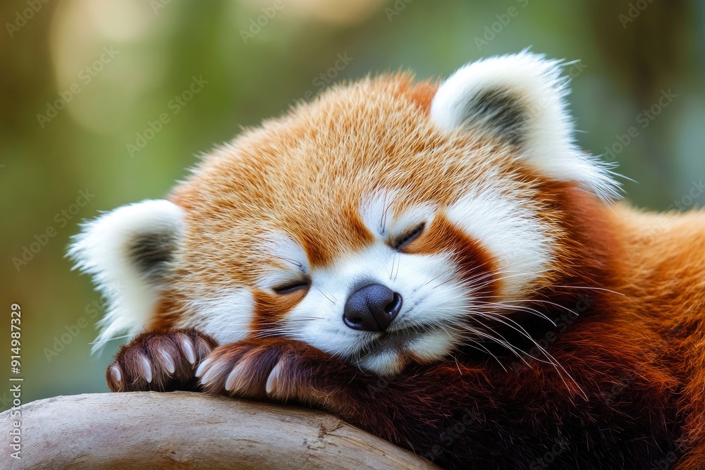 Obraz premium Sleeping Red Panda. Funny cute animal image, ai