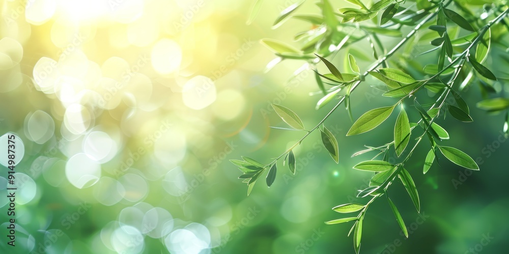 Sunlit Fresh Green Leaves in Tranquil Forest Sunlit Fresh Green Leaves in Tranquil Forest
