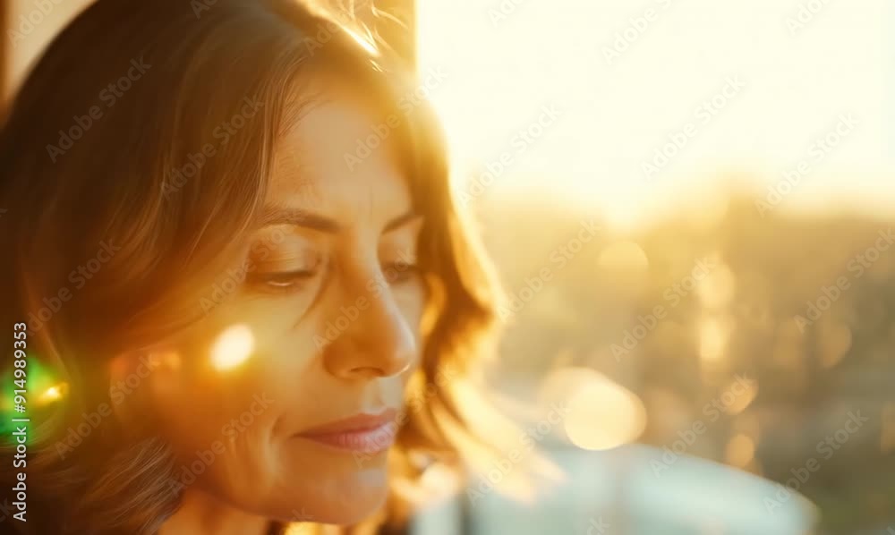 Portrait of a mature woman looking out the window at sunset. Portrait of a mature woman looking out the window at sunset.