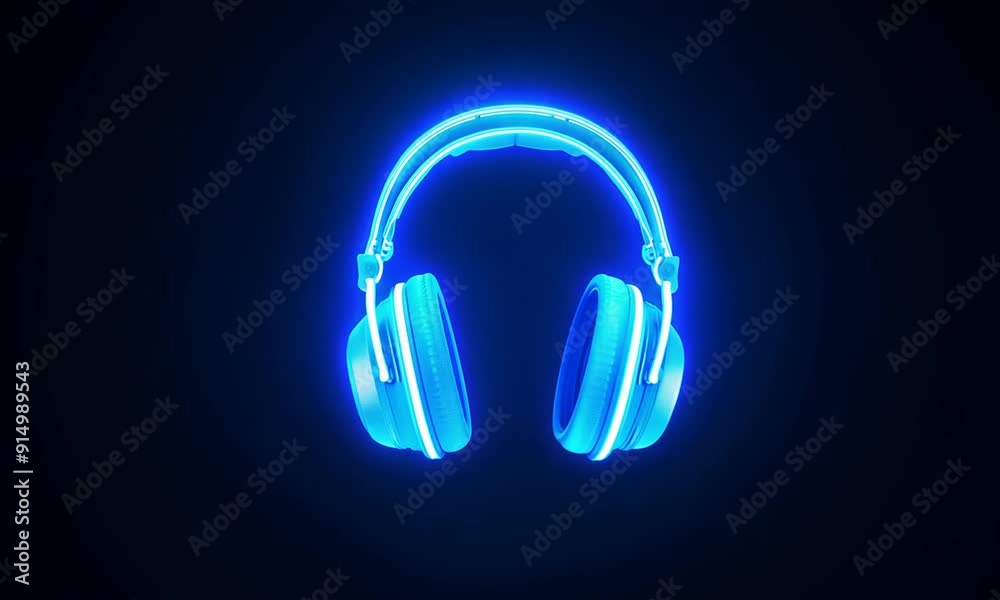 Headphones with bright glowing futuristic blue neon lights on black background. Minimal creative concept. 3D render illustration Headphones with bright glowing futuristic blue neon lights on black background. Minimal creative concept. 3D render illustration