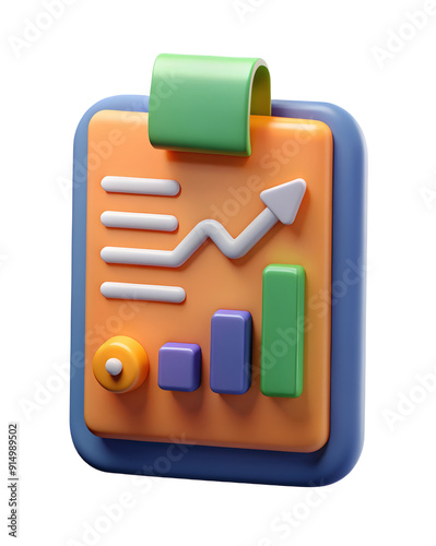 3D flat icon for business reports with copy space, featuring clear visual representations for effective management. Doodle line cartoon style.