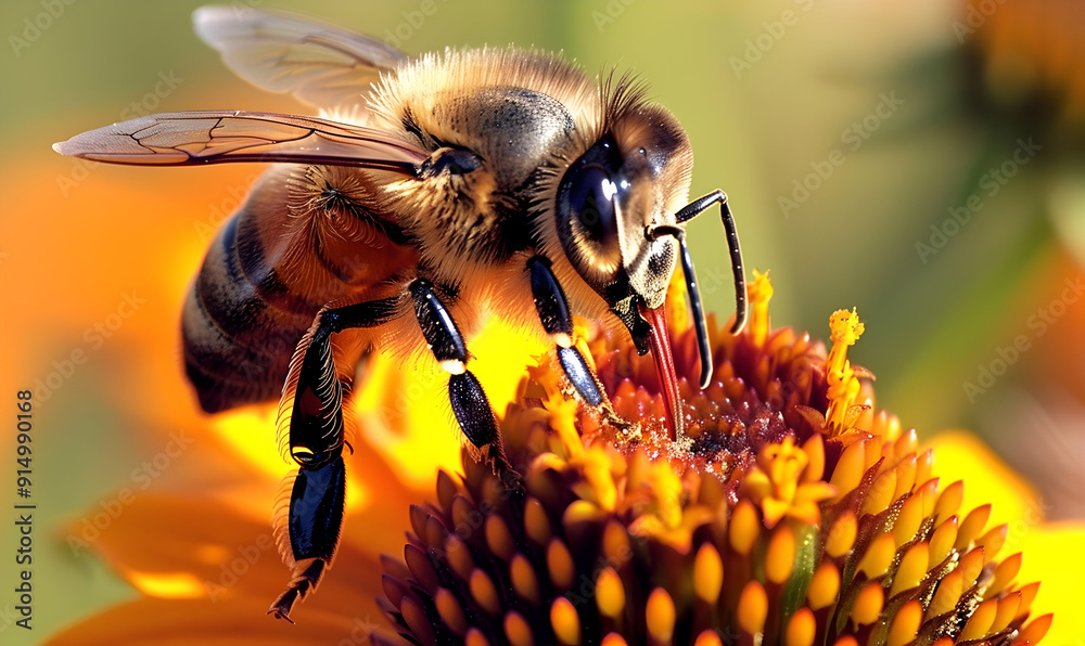 Close-up of a bee collecting pollen from a flower.