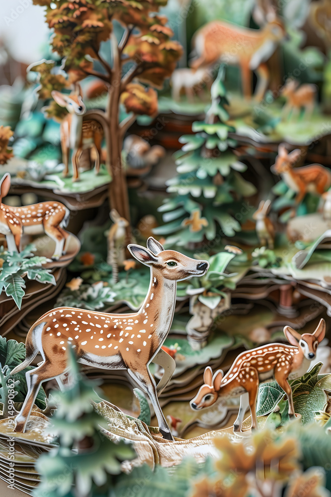 Obraz premium Intricate Forest Pop-Up Card with Woodland Creatures and Lush Foliage