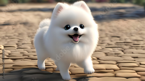 white pomeranian walk in the park
