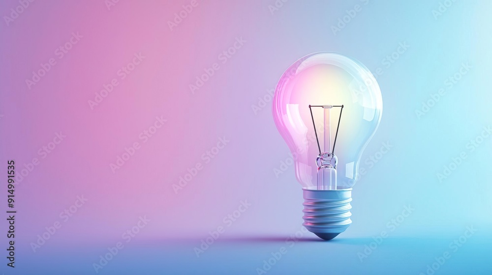 Light bulb glowing with pink and purple light on a gradient background.