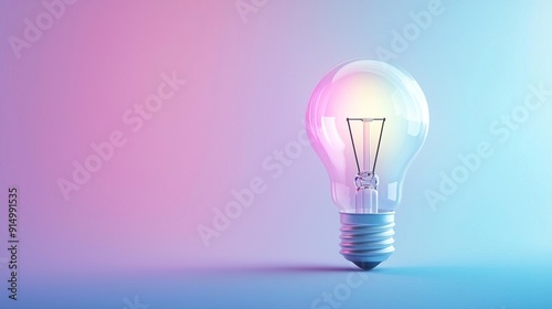 Light bulb glowing with pink and purple light on a gradient background.