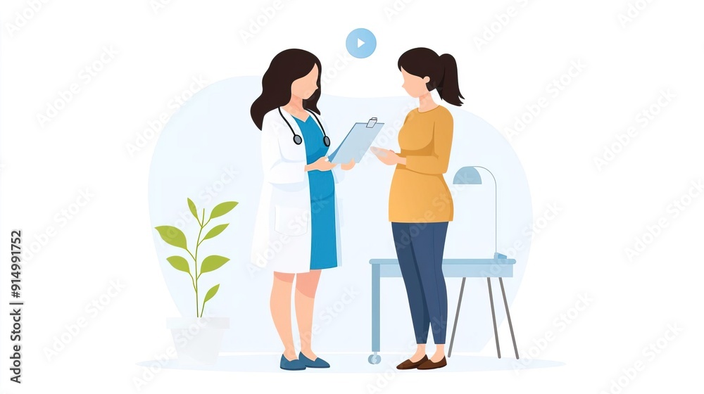 Doctor and patient discussing medical records during a consultation. Doctor and patient discussing medical records during a consultation.