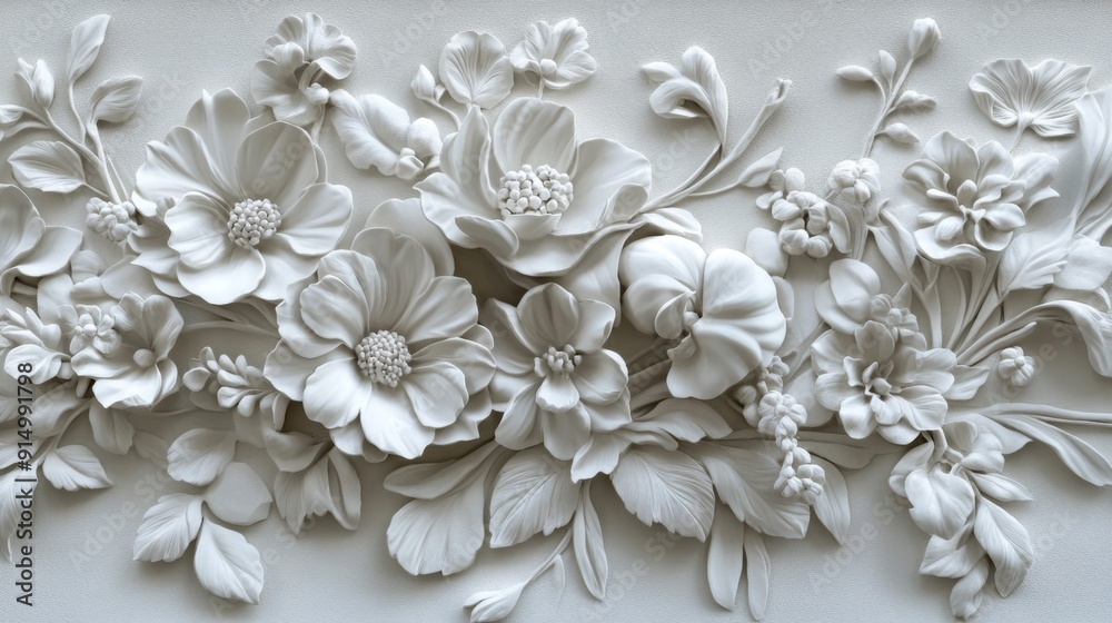 Elegant Floral Bas Relief Wall Art in Neutral Tones Elegant Floral Bas Relief Wall Art in Neutral Tones