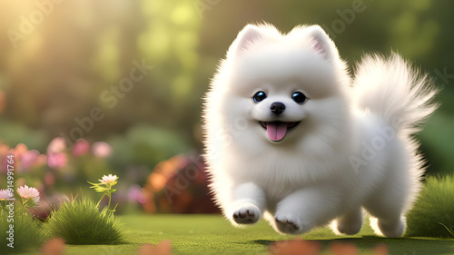 white pomeranian in the garden