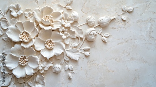 Elegant White Floral Bas-Relief Wall Art Decoration