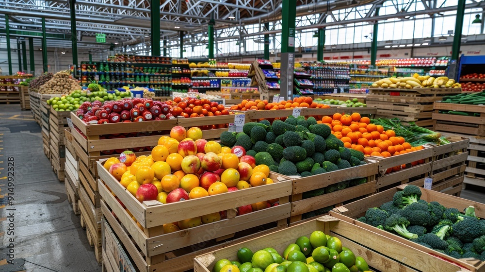 Fresh Produce Displayed in Wooden Crates at a Market Fresh Produce Displayed in Wooden Crates at a Market